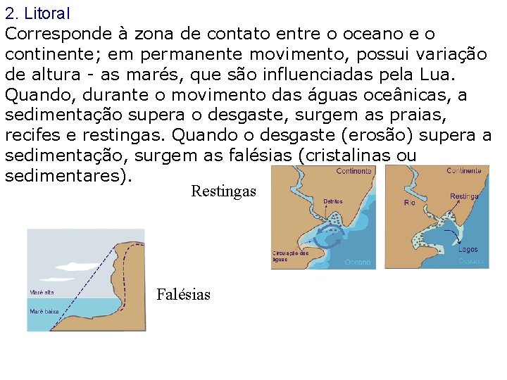 2. Litoral Corresponde à zona de contato entre o oceano e o continente; em