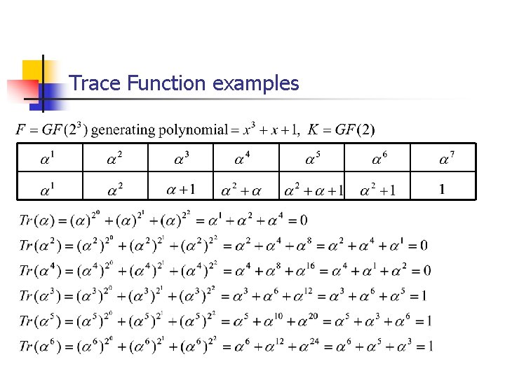 Trace Function examples 