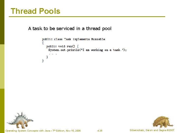 Thread Pools A task to be serviced in a thread pool Operating System Concepts Thread Pools A task to be serviced in a thread pool Operating System Concepts