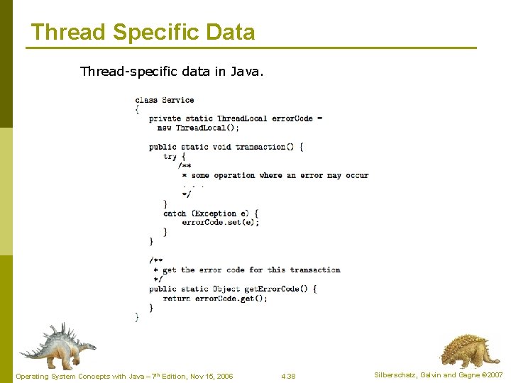 Thread Specific Data Thread-specific data in Java. Operating System Concepts with Java – 7 Thread Specific Data Thread-specific data in Java. Operating System Concepts with Java – 7