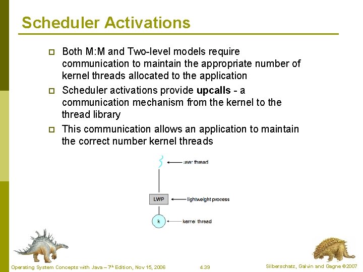 Scheduler Activations p p p Both M: M and Two-level models require communication to Scheduler Activations p p p Both M: M and Two-level models require communication to