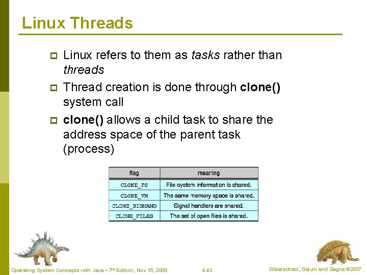 Linux Threads p p p Linux refers to them as tasks rather than threads Linux Threads p p p Linux refers to them as tasks rather than threads