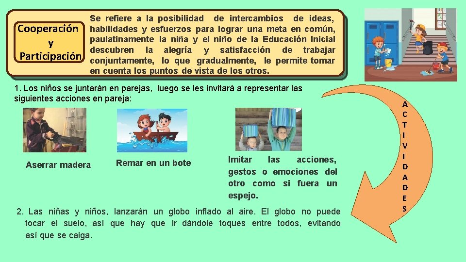 Cooperación y Participación Se refiere a la posibilidad de intercambios de ideas, habilidades y