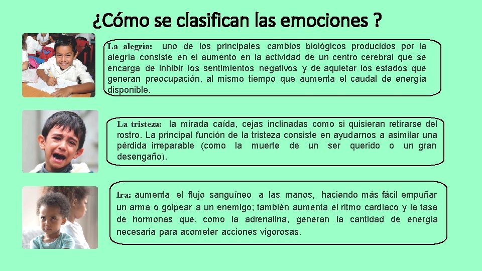 ¿Cómo se clasifican las emociones ? La alegría: uno de los principales cambios biológicos