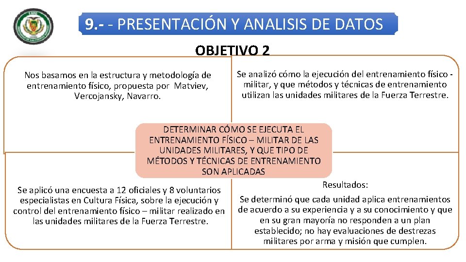 9. - - PRESENTACIÓN Y ANALISIS DE DATOS OBJETIVO 2 Nos basamos en la