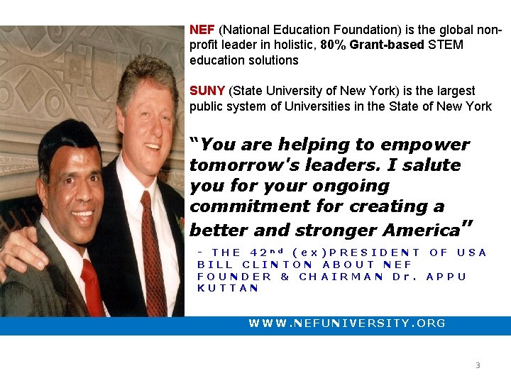 NEF (National Education Foundation) is the global nonprofit leader in holistic, 80% Grant-based STEM