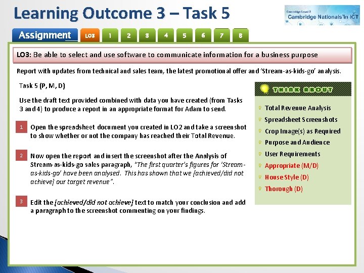 Learning Outcome 3 – Task 5 Assignment LO 3 1 2 3 4 5