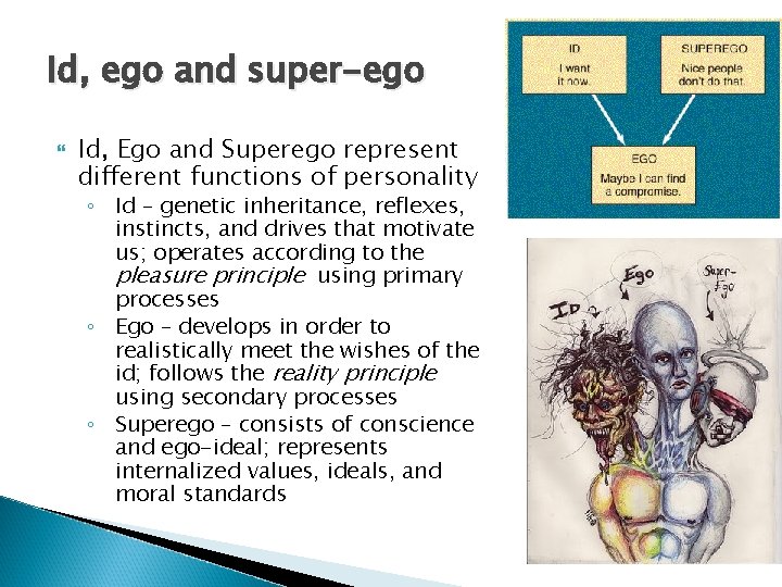 Id, ego and super-ego Id, Ego and Superego represent different functions of personality ◦