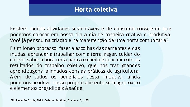 Horta coletiva Existem muitas atividades sustentáveis e de consumo consciente que podemos colocar em