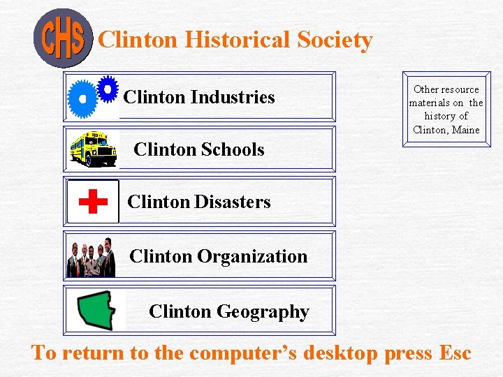 Clinton Historical Society Clinton Industries Other resource materials on the history of Clinton, Maine