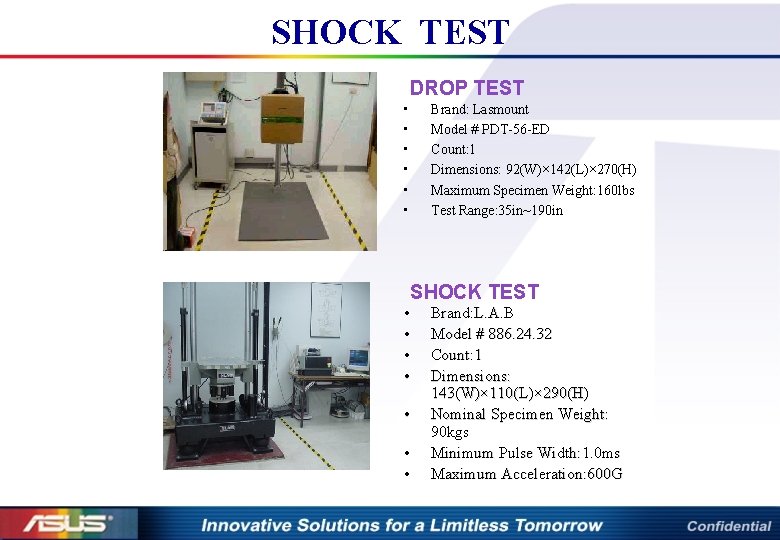 SHOCK TEST DROP TEST • • • • Brand: Lasmount Model # PDT-56 -ED