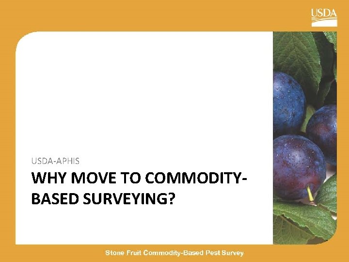 USDA-APHIS WHY MOVE TO COMMODITYBASED SURVEYING? 