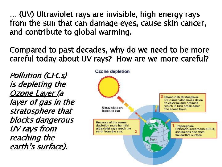 … (UV) Ultraviolet rays are invisible, high energy rays from the sun that can