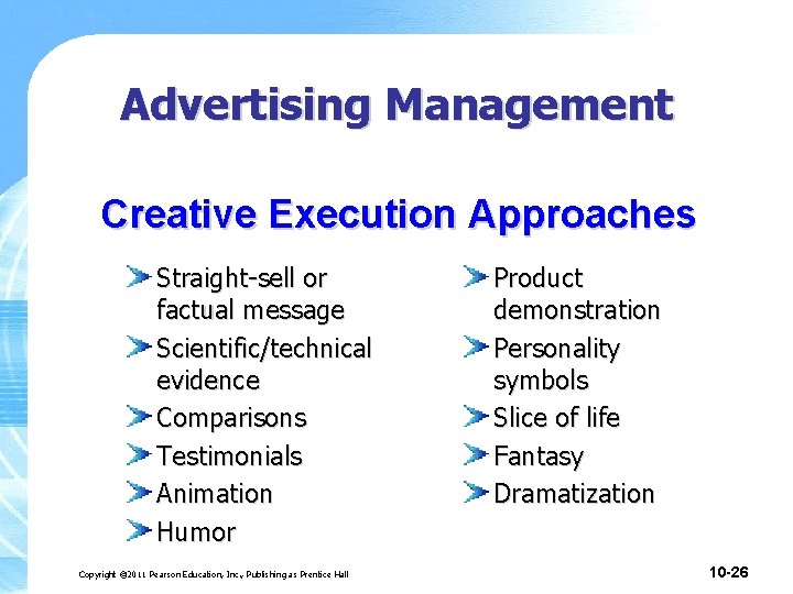 Advertising Management Creative Execution Approaches Straight-sell or factual message Scientific/technical evidence Comparisons Testimonials Animation Advertising Management Creative Execution Approaches Straight-sell or factual message Scientific/technical evidence Comparisons Testimonials Animation