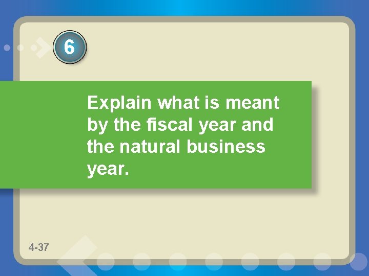 6 Explain what is meant by the fiscal year and the natural business year. 6 Explain what is meant by the fiscal year and the natural business year.