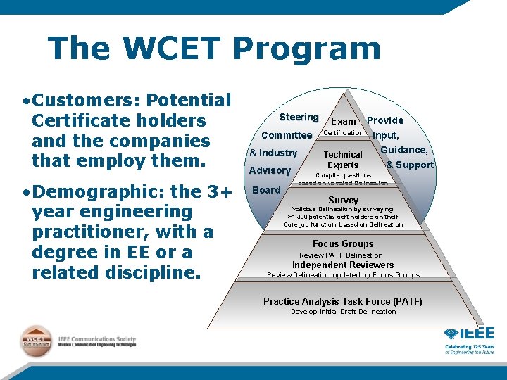 The WCET Program • Customers: Potential Certificate holders and the companies that employ them.
