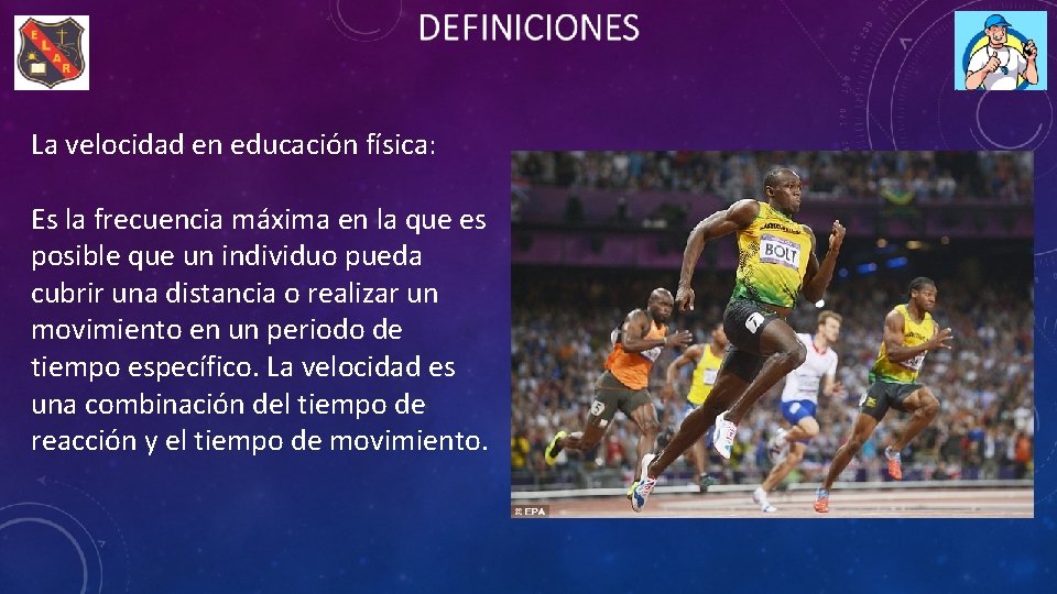 La velocidad en educación física: Es la frecuencia máxima en la que es posible