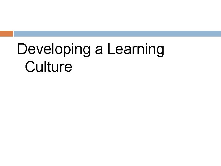 Developing a Learning Culture 