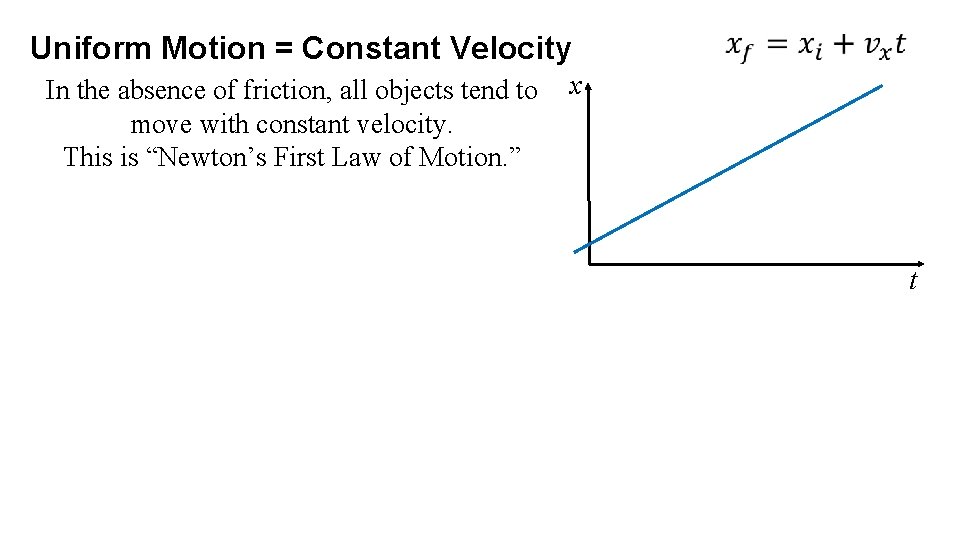 Uniform Motion = Constant Velocity In the absence of friction, all objects tend to