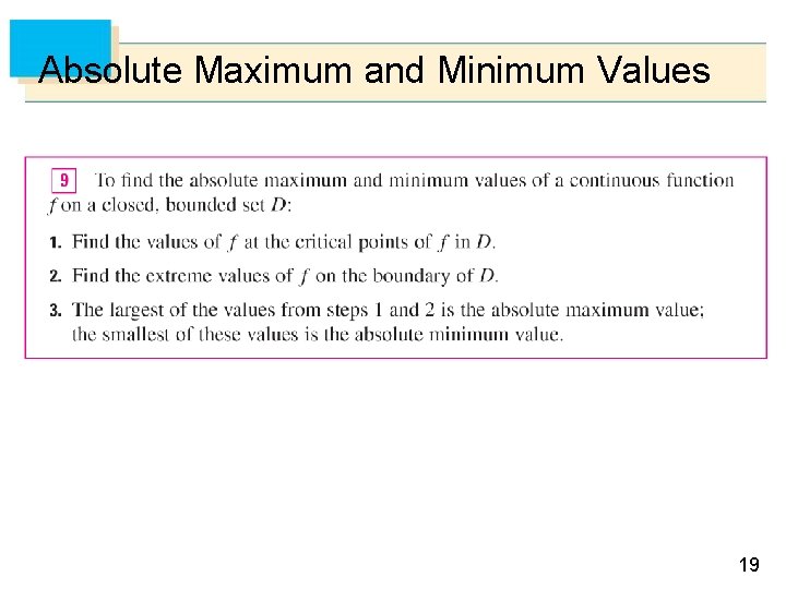 Absolute Maximum and Minimum Values 19 