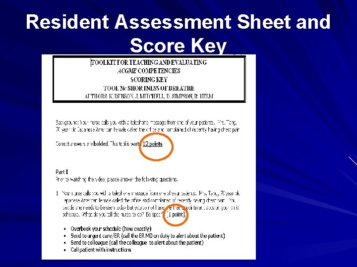 Resident Assessment Sheet and Score Key 