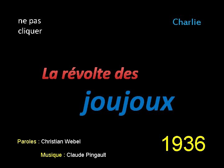 ne pas cliquer Charlie La révolte des joujoux Paroles : Christian Webel Musique :