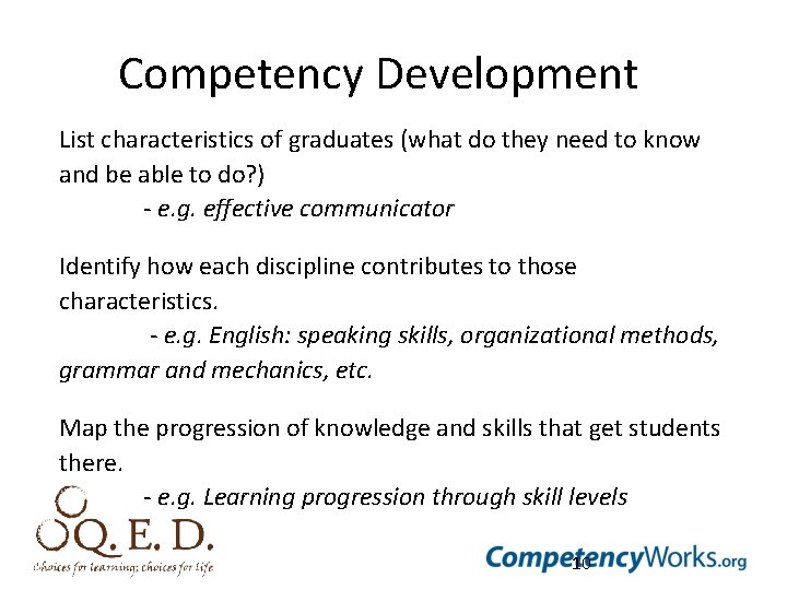 Competency Development List characteristics of graduates (what do they need to know and be