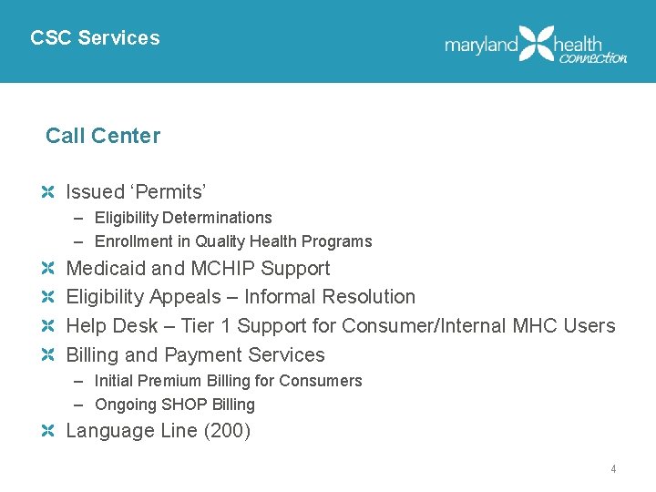 CSC Services Call Center Issued ‘Permits’ – Eligibility Determinations – Enrollment in Quality Health