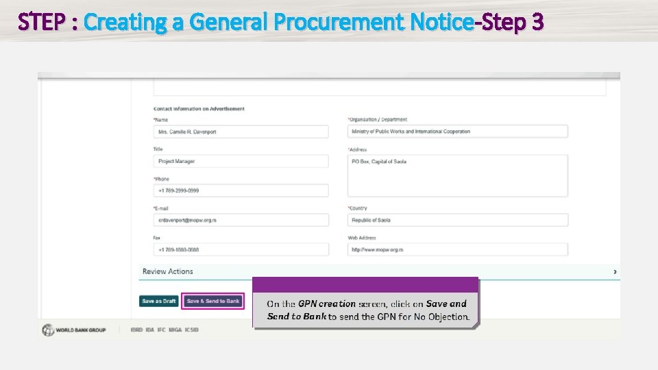 STEP : Creating a General Procurement Notice-Step 3 