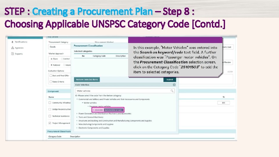 STEP : Creating a Procurement Plan – Step 8 : Choosing Applicable UNSPSC Category