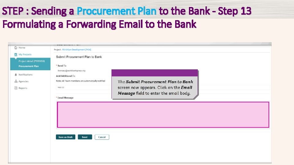 STEP : Sending a Procurement Plan to the Bank - Step 13 Formulating a