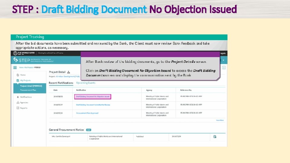 STEP : Draft Bidding Document No Objection Issued 