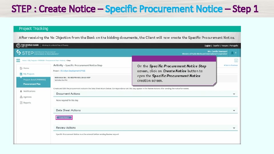 STEP : Create Notice – Specific Procurement Notice – Step 1 