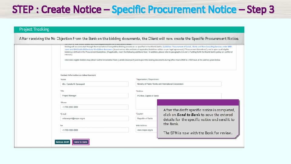 STEP : Create Notice – Specific Procurement Notice – Step 3 