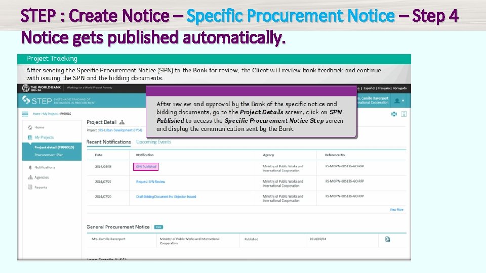 STEP : Create Notice – Specific Procurement Notice – Step 4 Notice gets published