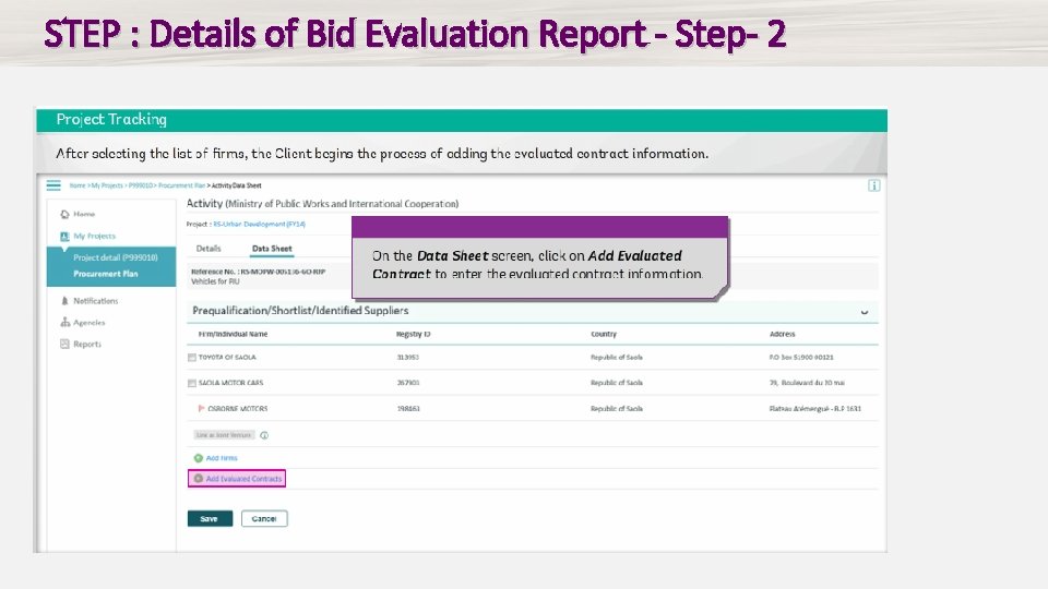 STEP : Details of Bid Evaluation Report - Step- 2 