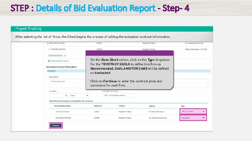 STEP : Details of Bid Evaluation Report - Step- 4 