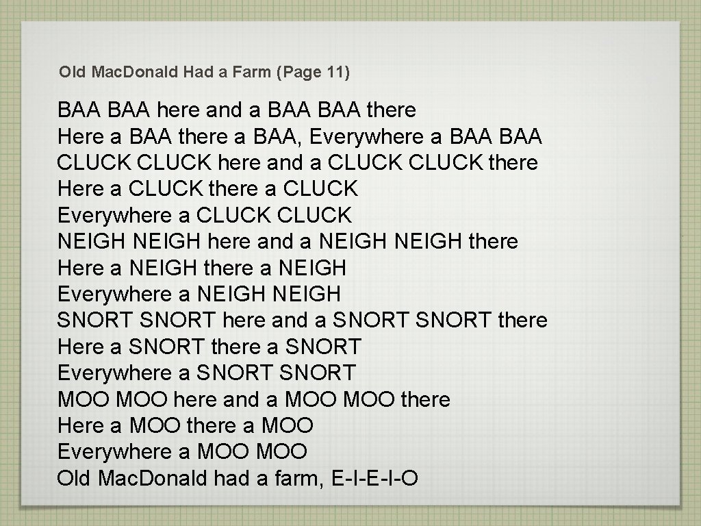 Old Mac. Donald Had a Farm (Page 11) BAA here and a BAA there