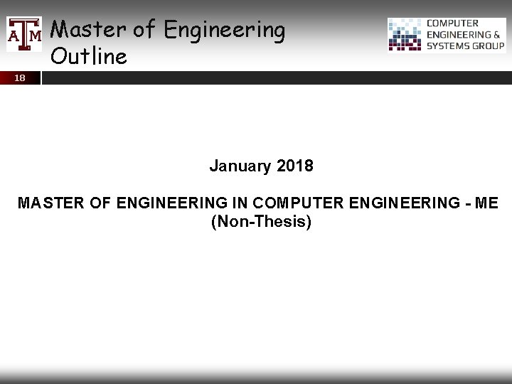 Master of Engineering Outline 18 January 2018 MASTER OF ENGINEERING IN COMPUTER ENGINEERING -