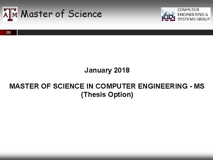 Master of Science 28 January 2018 MASTER OF SCIENCE IN COMPUTER ENGINEERING - MS