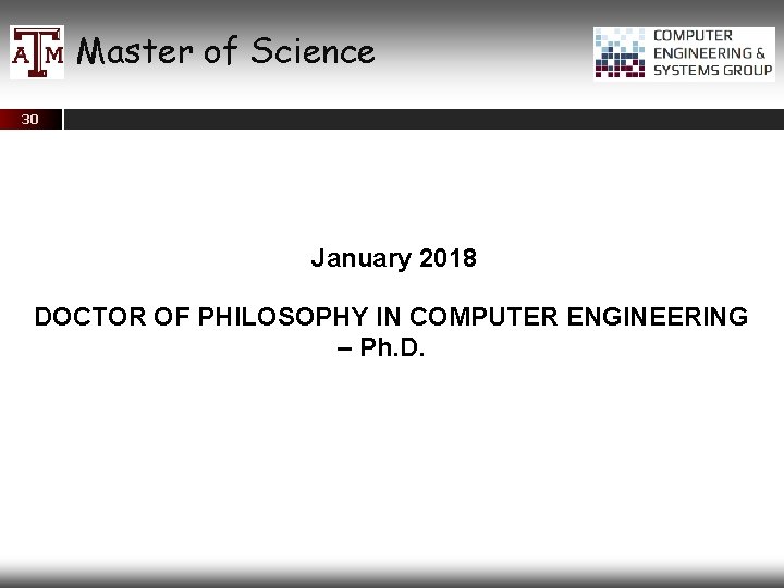 Master of Science 30 January 2018 DOCTOR OF PHILOSOPHY IN COMPUTER ENGINEERING – Ph.