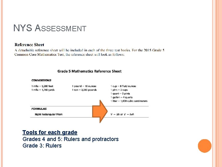 NYS ASSESSMENT Tools for each grade Grades 4 and 5: Rulers and protractors Grade NYS ASSESSMENT Tools for each grade Grades 4 and 5: Rulers and protractors Grade
