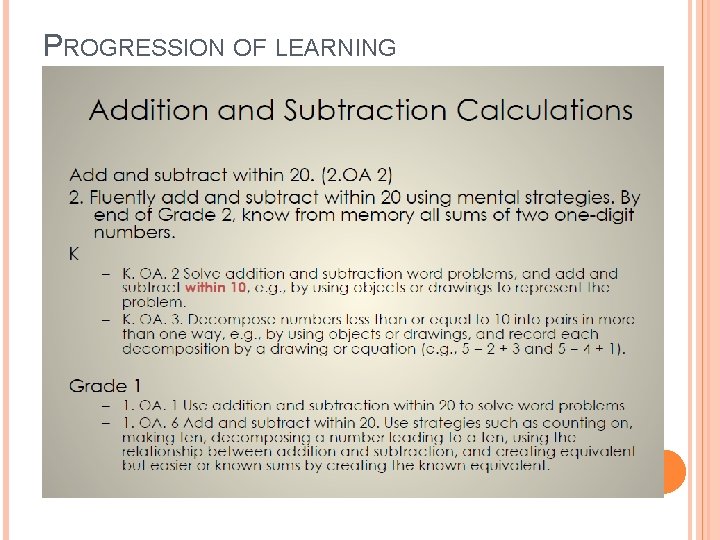 PROGRESSION OF LEARNING PROGRESSION OF LEARNING