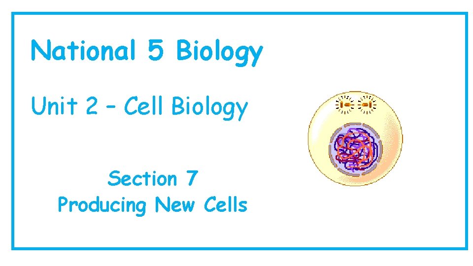 National 5 Biology Unit 2 – Cell Biology Section 7 Producing New Cells 