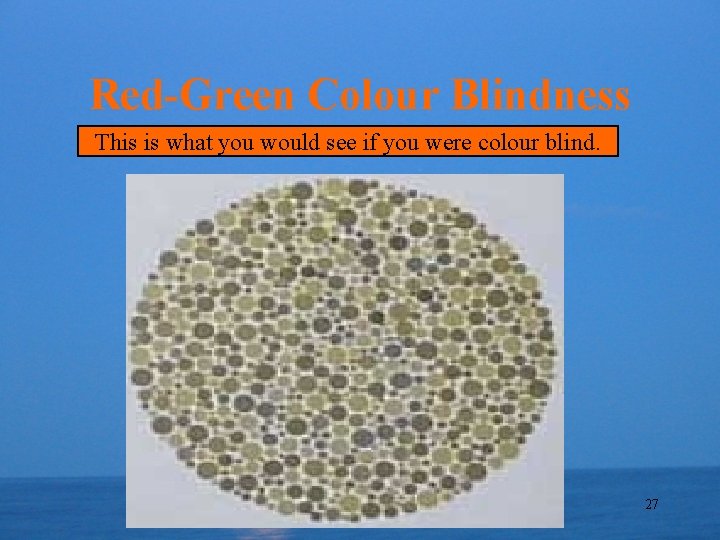 Red-Green Colour Blindness This is what you would see if you were colour blind.