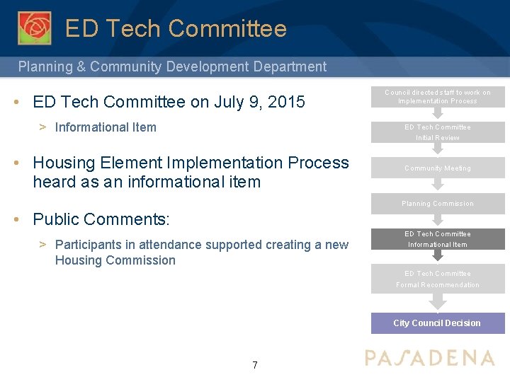 ED Tech Committee Planning & Community Development Department • ED Tech Committee on July