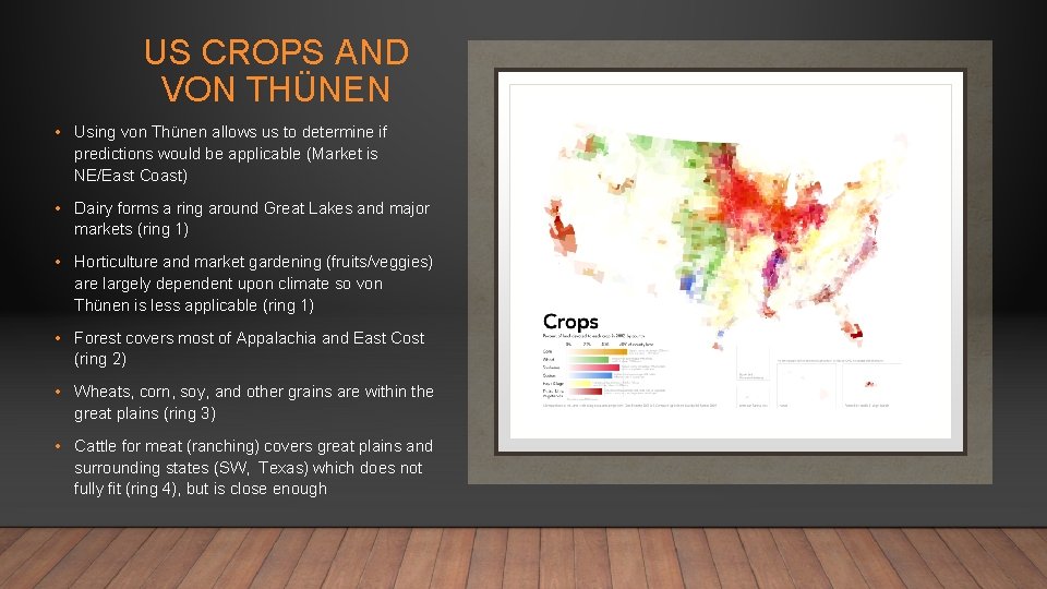 US CROPS AND VON THÜNEN • Using von Thünen allows us to determine if