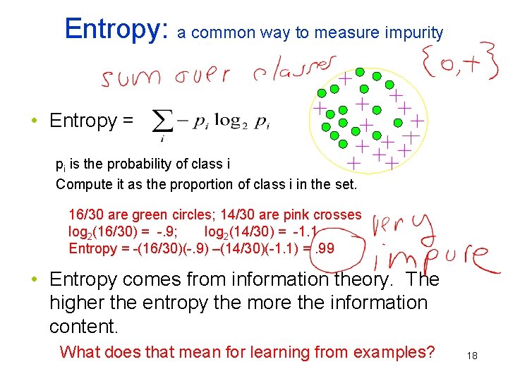 Entropy: a common way to measure impurity • Entropy = pi is the probability Entropy: a common way to measure impurity • Entropy = pi is the probability