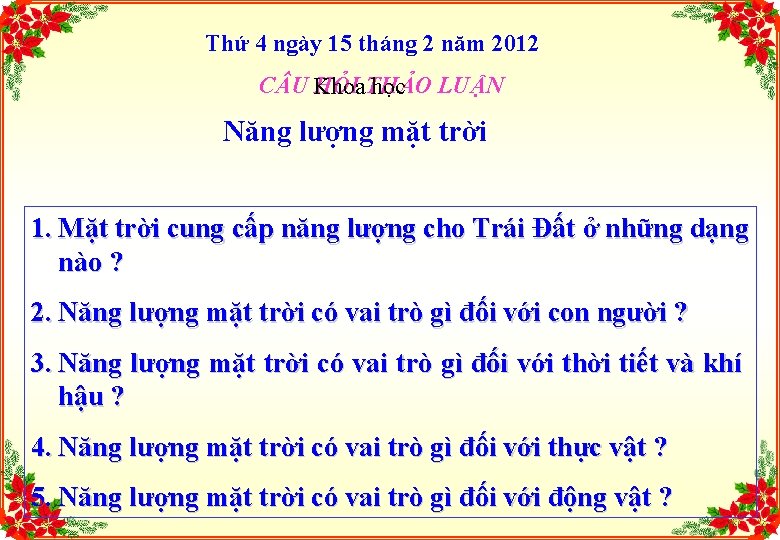 Thứ 4 ngày 15 tháng 2 năm 2012 C U Khoa HỎI THẢO học