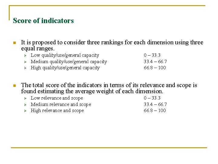 Score of indicators n It is proposed to consider three rankings for each dimension
